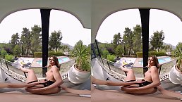 Small tits redhead babe gets fucked POV on balcony