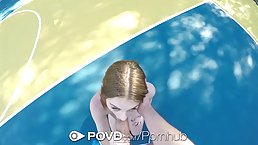 Small tits babe Danni Rivers gets her pussy pounded POV by big fat cock
